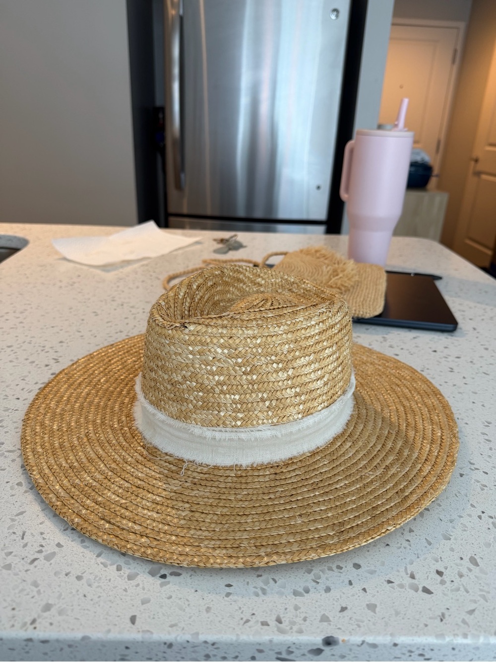 Woven Straw Sun Hat with Cream Band